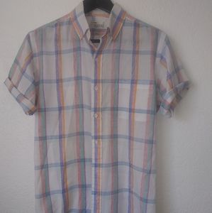 VINTAGE 70's MULTI COLOR CHECKER STRIPED BUTTON UP